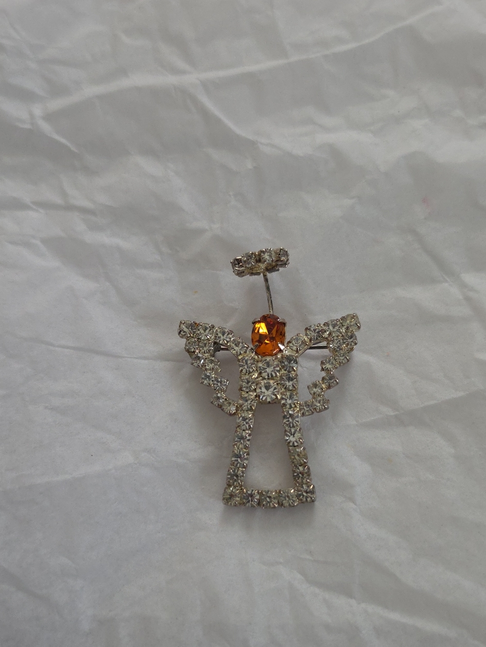 Vintage Sparkling Crystal Angel Brooch in Amber and Clear - Women Jewelry